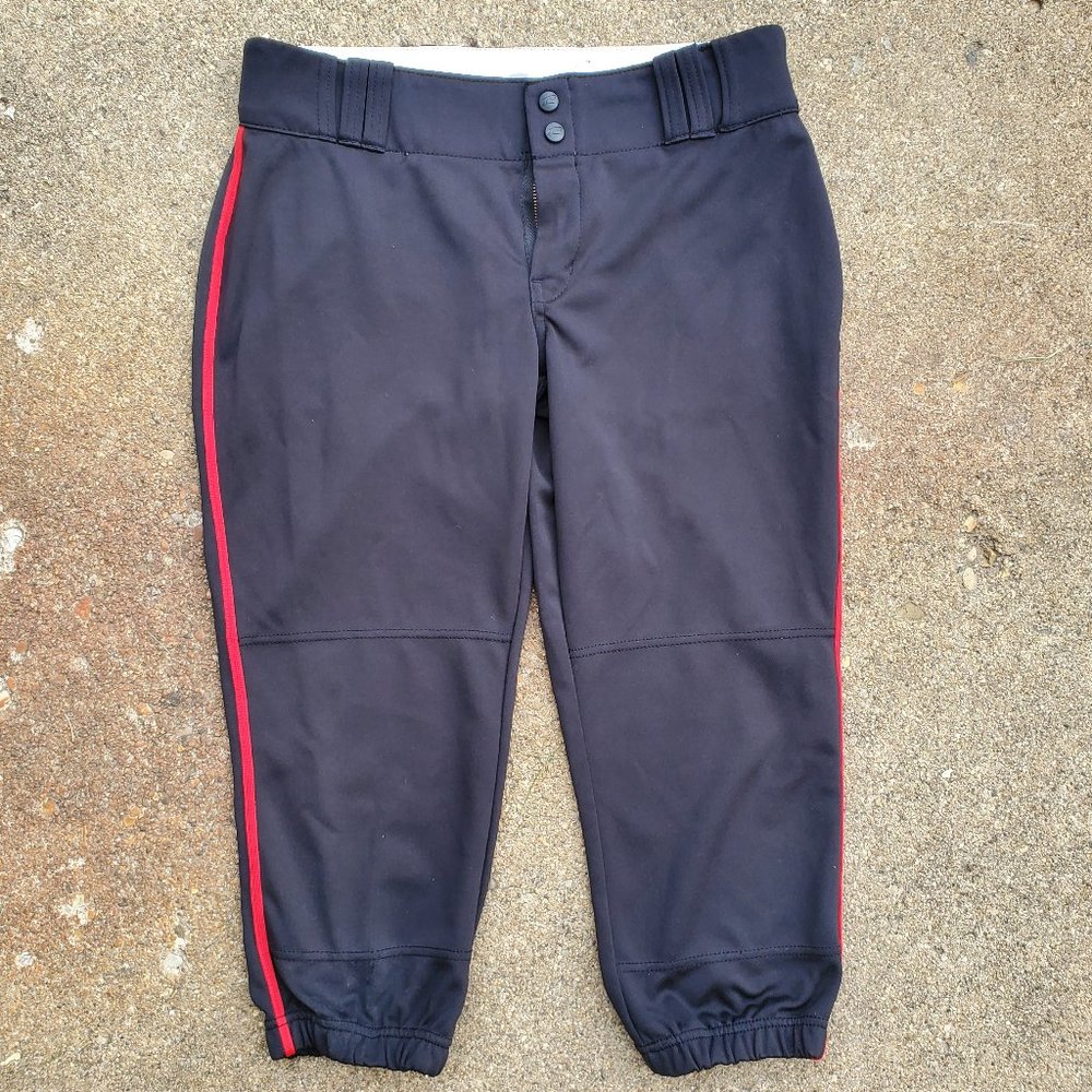 Womens Champro Solid Black Red Piping Belted Softball Fastpitch Pants Size Large